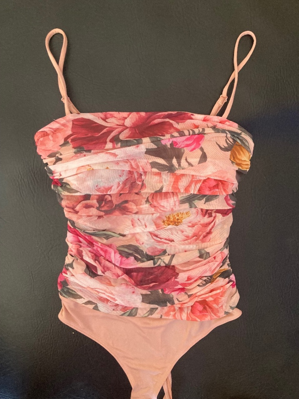 NEW Express pink green floral mesh straps bustier bodysuit top